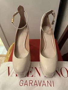 Valentino Garavani Tan-Go Platform Pump Ivory Patent Leather Shoes Size 40 /10 - Picture 1 of 8