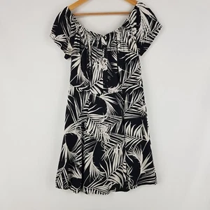 Sportsgirl Women Size 12 Black White Fern Flowy Short Sleeve Off Shoulder Dress - Picture 1 of 12