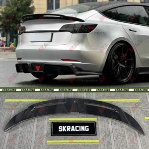 Carbon Fiber/Glossy Black Rear Trunk Lip Spoiler Wing Fits Tesla Model 3 17-23 - Picture 1 of 32
