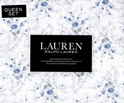 Комплект простыней Ralph Lauren Queen Tiny цветочный синий 4 шт маргаритки коттедж белая страна - Изображение 1 из 4