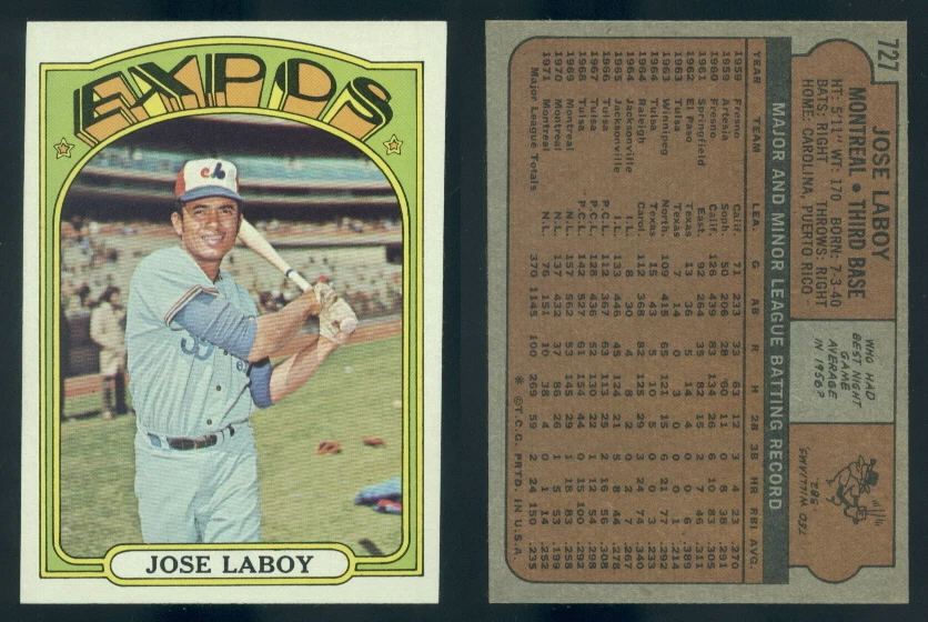 (44311) 1972 Topps 727 Jose Laboy Expos-NM+ - Image 1 of 1