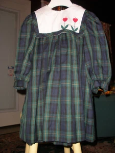 Vintage 80s Jayne Copeland Tartan Plaid Dress Appliqued Collar Size 5 - Picture 1 of 5