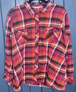 Camisa de franela a cuadros naranja rosa azul para mujer 1X Farm Core Grunge Tareas Cosecha - Imagen 1 de 5