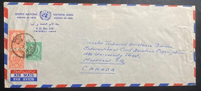 Trípoli Libia 1956 Misión de las Naciones Unidas Correo Aéreo Cubierta a Montreal Canadá Foto 1 de 2