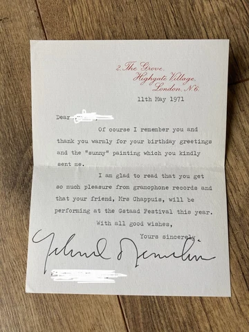 Autograph Letter Signed - Violinist - Yehudi Menuhin 1971 Peredur School Cover