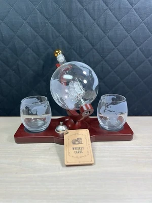 Godinger Whiskey Decanter Globe Set with 4 Etched Glasses - Image 1 of 4