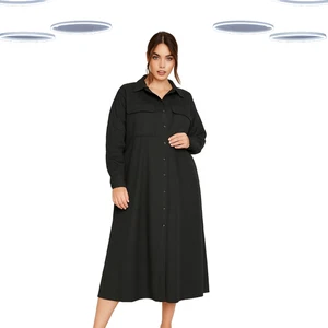 Ex Women's Long SLeeve Longline Plus Size Shirt Dress in Black (Defect) - Picture 1 of 1