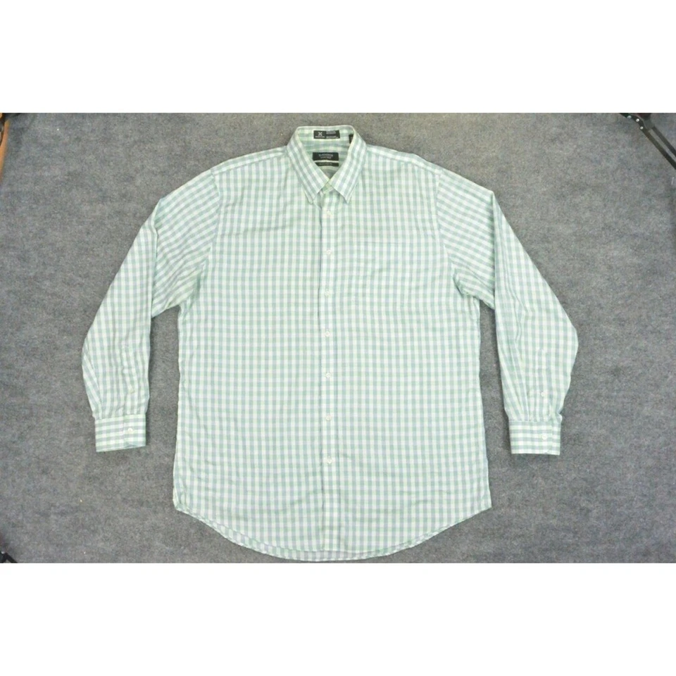 Camisa Nordstrom Para Hombre 17x36 Ajuste Tradicional Azul Verde Cuadros Sin Arrugas Foto 1 de 4