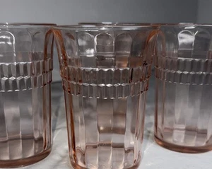 Prohibition Era Paneled Pink Glass Tumblers Set 5 - Picture 1 of 5