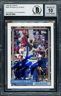 Shaquille O'Neal Signed 1992 Topps RC 362 Orlando Magic Auto GM 10 Beckett - Image 1 of 2