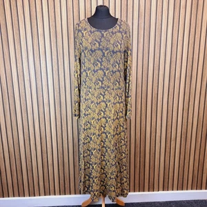White Stuff Midi Dress Green Grey Floral UK 18 Long Sleeve Jersey Flare Pockets - Picture 1 of 11