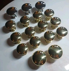 Lot (17) Metal Round Cabinet Door Knobs-doz 2¾ cm, pair 3 cm Gold & 3 cm Silver - Picture 1 of 3