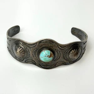 Pulsera Cufa Vintage Años 50 Navajo Plata Turquesa PUNTA DE FLECHA APLICADA - Imagen 1 de 5