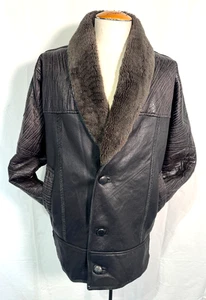 Vintage 80s Canadian Made Genuine Shearling Sheepskin Leather Coat Jacket Sz L - Picture 1 of 17