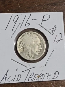 1916 P Buffalo Nickel #12 Acid Treated - Picture 1 of 6