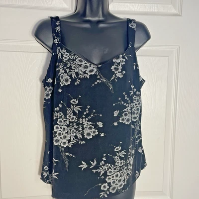 复古 80 年代 Xscape 衬衫女式 1X 黑色花卉金属银色细节背心 — 第 1/4 张图片