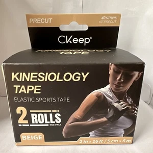 Cinta de kinesiología CKeeps. 2 rollos. beige. Cinta deportiva elástica de 2 pulgadas x 16 ft. - Imagen 1 de 5