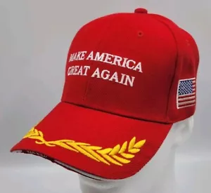 Donald Trump Make America Great Again Hat Red Gold Embroidered MAGA Cap USA Flag - Picture 1 of 16