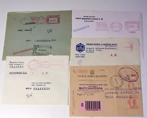 STORIA POSTALE 5 BUSTE RACCOMANDATE AFFRANCATURE MECCANICHE ROSSO VARI ANNI - Foto 1 di 1
