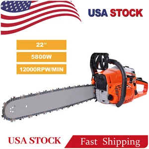 62cc Gas Chainsaw with 22" Bar Petrol Chain Saw 2-Cycle Engine for Wood Cutting - Picture 1 of 8