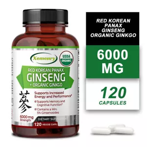 Panax Ginseng Rosso Coreano + Ginkgo Biologico 6000mg - Energia E Resistenza - Foto 1 di 11