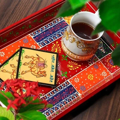 Wooden Tray for Serving- Handcrafted & Hand-Painted for Kitchen & Home Décor - Image 1 of 4