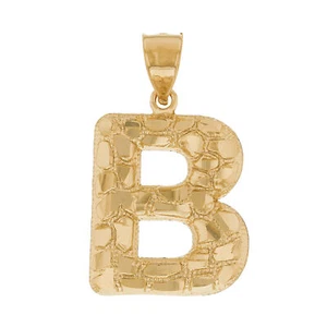 10k or 14k Yellow Gold Medium B Mens Initial Nugget Diamond Cut Pendant - Picture 1 of 2