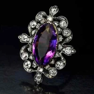 3Ct Marquise Cut Lab Created Amethyst Women's Wedding Ring 14K White Gold Plated - Picture 1 of 6