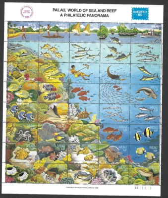 Palau Ameriplex '86 (Hoja #103), Hoja de 40 sellos, Sin usar MNH Foto 1 de 2