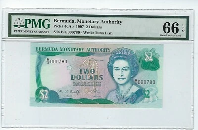 Bermuda 1997... P-40Ab... PMG SUPERB GEM UNC 66 EPQ 2 Dollars Low serial # 780 - Image 1 of 2