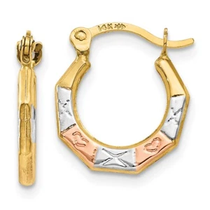 12mm 14K Yellow Gold w/ Pink & White Plating Hoop Earrings - Picture 1 of 6