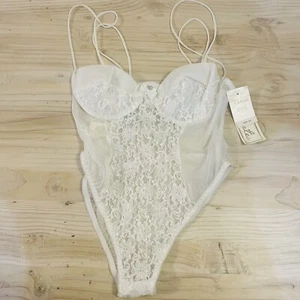 Vintage Delicates Size L Grande Teddy High Cut Lingerie White Chiffon Lace NEW - Picture 1 of 7
