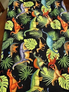 DINOSAURS PREHISTORIC PETS COTTON FABRIC JURASSIC T REX LOST WORLD DINO BTHY - Picture 1 of 5