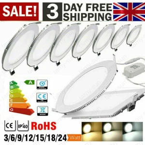 LED Ultra Slim Recessed Ceiling Flat Panel Down Light Round Square Downlight UK - Picture 1 of 11