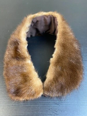 Cuello de piel vintage extraíble Añadir a cualquier prenda 18" x 2,5" marrón gancho y pestillo Foto 1 de 4