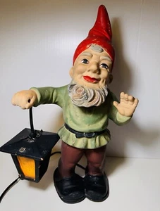 Vintage Heissner Garden Gnome Figurine Tomte With Lantern Germany Working 16” - Picture 1 of 19
