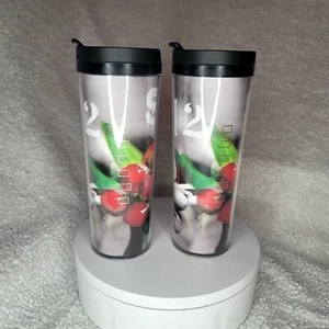2 Starbucks Christmas Coffee Travel Tumbler Holly Berry 16 Oz Holiday Mug 2015 - Picture 1 of 7