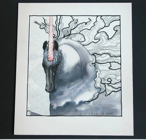 Vtg Unicorn Knight Horse Watercolor Painting 80s Fantasy illustration Art - Picture 1 of 5