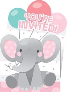 Enchanting Elephants Girl Animal Cute Kids 1st Birthday Party Pop-Up Invitations - Picture 1 of 1