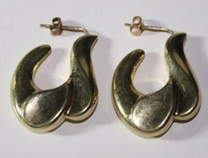 100% Vintage 9k Solid Yellow Gold Hollow Unique Style Large FAT hoop  Earrings - Picture 1 of 9