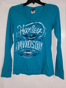 Harley Davidson Womens Teal Longsleeve Shirt Size Small - Picture 1 of 3