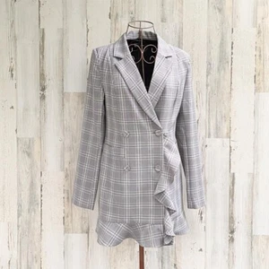 Langarm Zweireiher Glen Plaid Blazer Kleid S Boss Babe Dark Academia - Bild 1 von 8