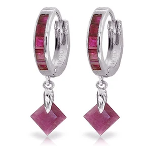3.7 Carat 14K Solid White Gold Hoop Earrings Dangling Ruby - Picture 1 of 3