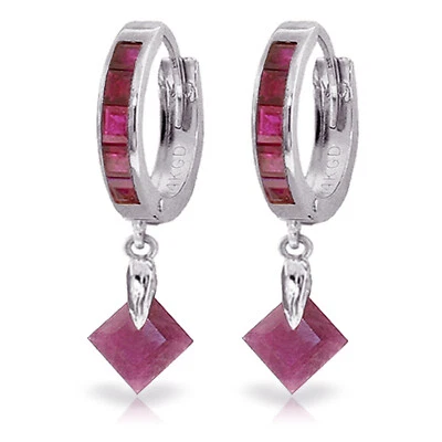 3.7 Carat 14K Solid White Gold Hoop Earrings Dangling Ruby - Image 1 of 3