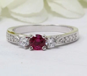 Round Cut Simulated Pink Ruby Women's Promise Band Ring In 14K White Gold Plated - Picture 1 of 5