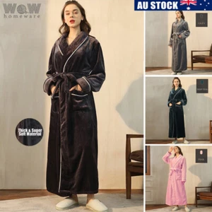 Womens Mens Long Bath Robe Fleece Dressing Gown Waffle Luxury Lightweight - Picture 1 of 16