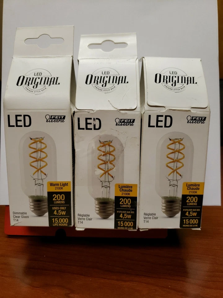 Feit Electric 25W Equivalent T14 Dimmable LED Clear Glass Vintage 2100K (3) PACK - Image 1 of 4