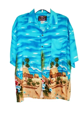 Hawaiian Shirt By Basix Blue Hawaiian Pattern Men's Size L - Image 1 of 4