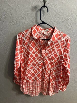 Camisa Coldwater Creek Top 1/2 Abotonada Coral y Blanco Talla PM Foto 1 de 4