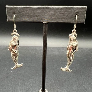Pendientes colgantes vintage de sirena de plata de ley 925 - Imagen 1 de 8